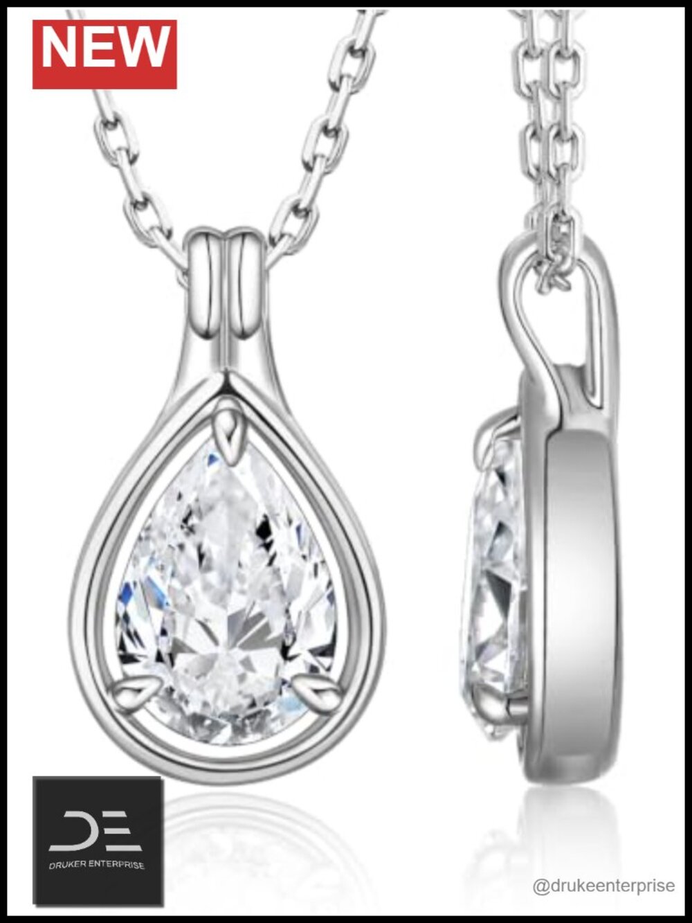 Pear Moissanite Necklace 925 Sterling Silver Pendant 1 Carat Adjustable